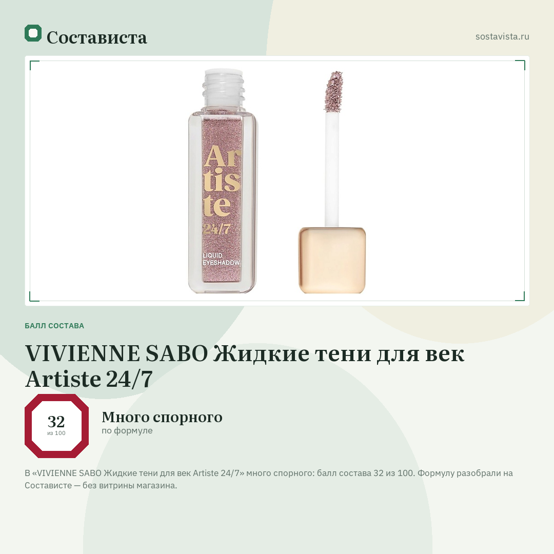 VIVIENNE SABO Жидкие тени для век Artiste 24/7: балл состава 32 из 100 — Состависта