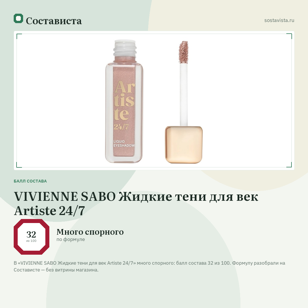 VIVIENNE SABO Жидкие тени для век Artiste 24/7: балл состава 32 из 100 — Состависта