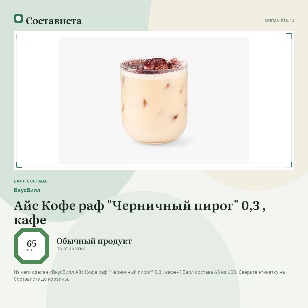 ВкусВилл Айс Кофе раф "Черничный пирог" 0,3 , кафе: балл состава 65 из 100 — Состависта