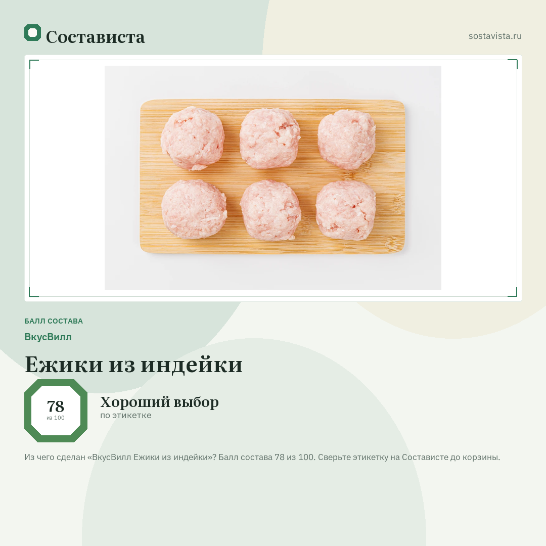 ВкусВилл Ежики из индейки: балл состава 78 из 100 — Состависта