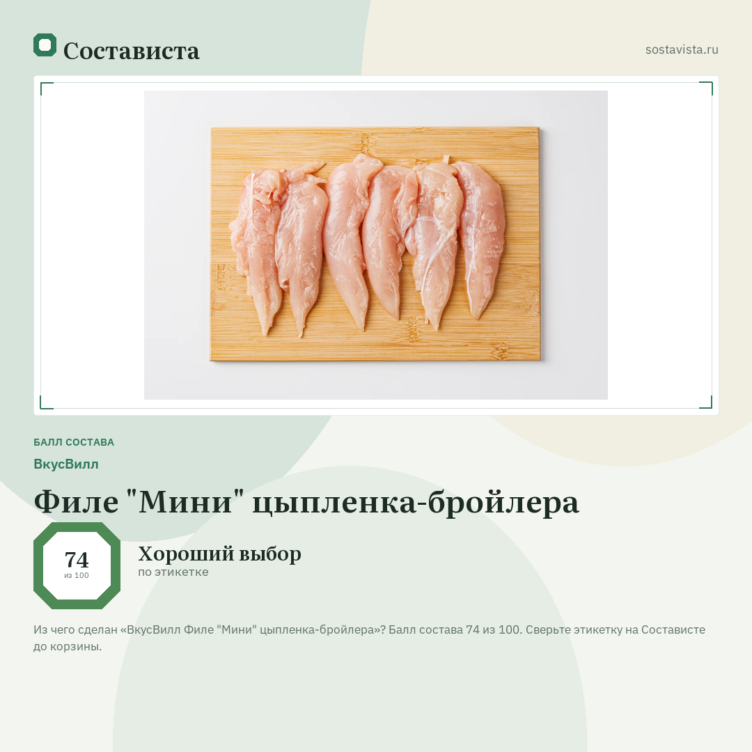 ВкусВилл Филе "Мини" цыпленка-бройлера: балл состава 74 из 100 — Состависта