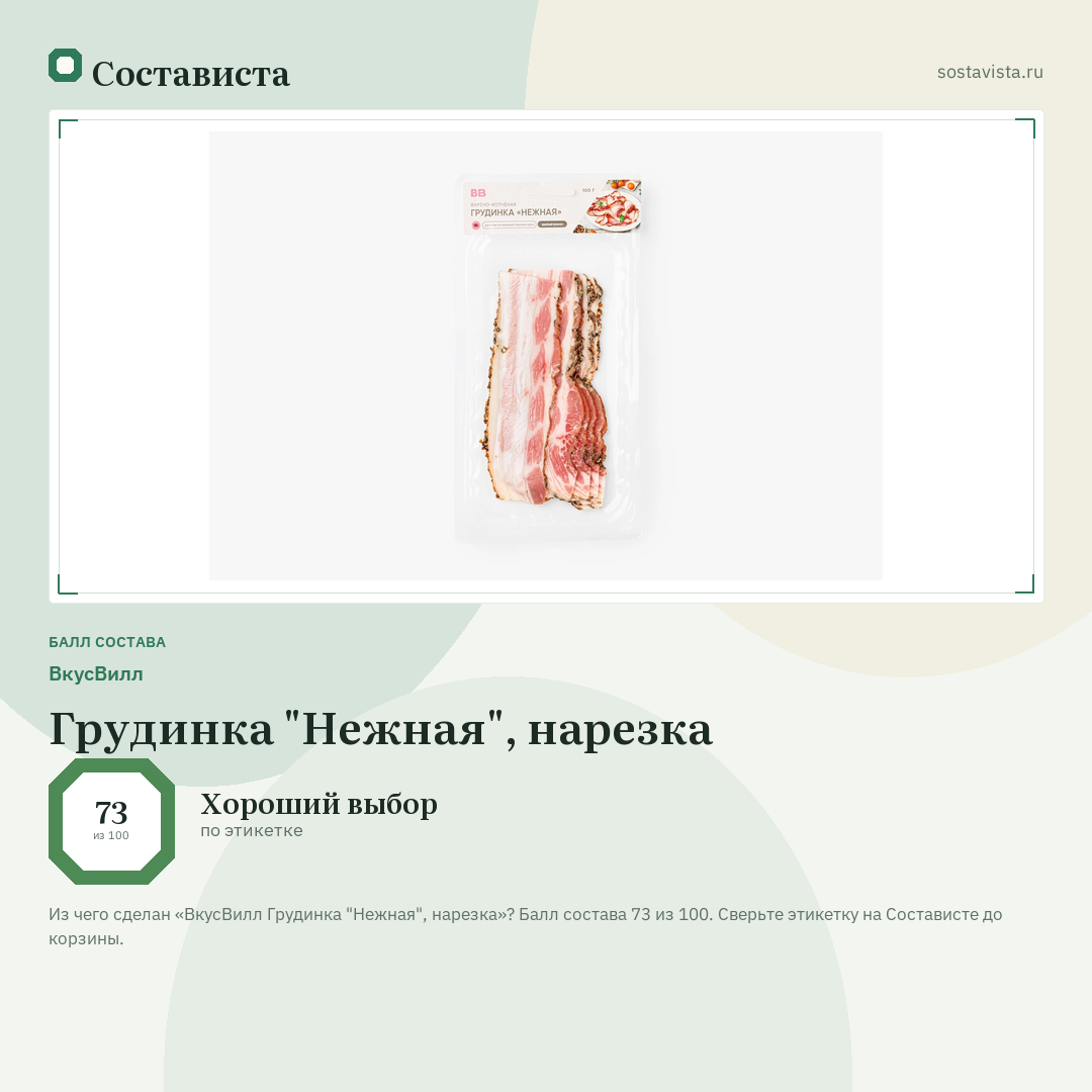ВкусВилл Грудинка "Нежная", нарезка: балл состава 73 из 100 — Состависта