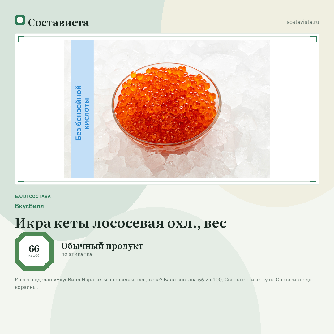 ВкусВилл Икра кеты лососевая охл., вес: балл состава 66 из 100 — Состависта