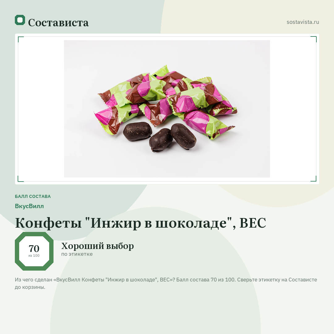 ВкусВилл Конфеты "Инжир в шоколаде", ВЕС: балл состава 70 из 100 — Состависта