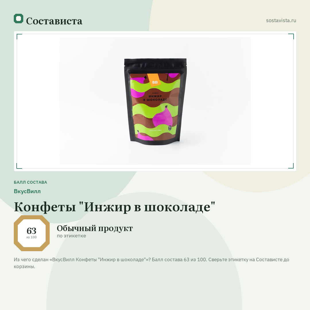 ВкусВилл Конфеты "Инжир в шоколаде": балл состава 63 из 100 — Состависта