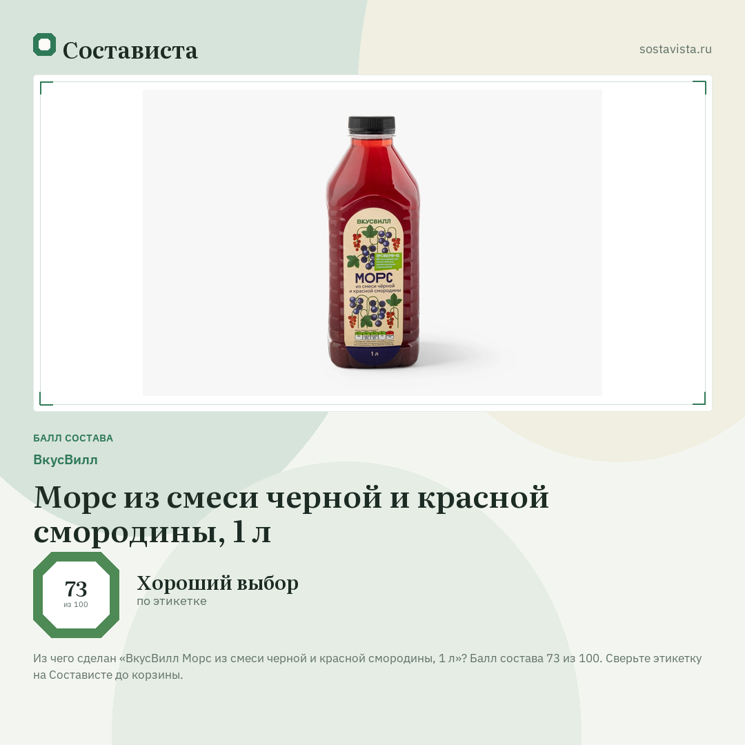 ВкусВилл Морс из смеси черной и красной смородины, 1 л: балл состава 73 из 100 — Состависта
