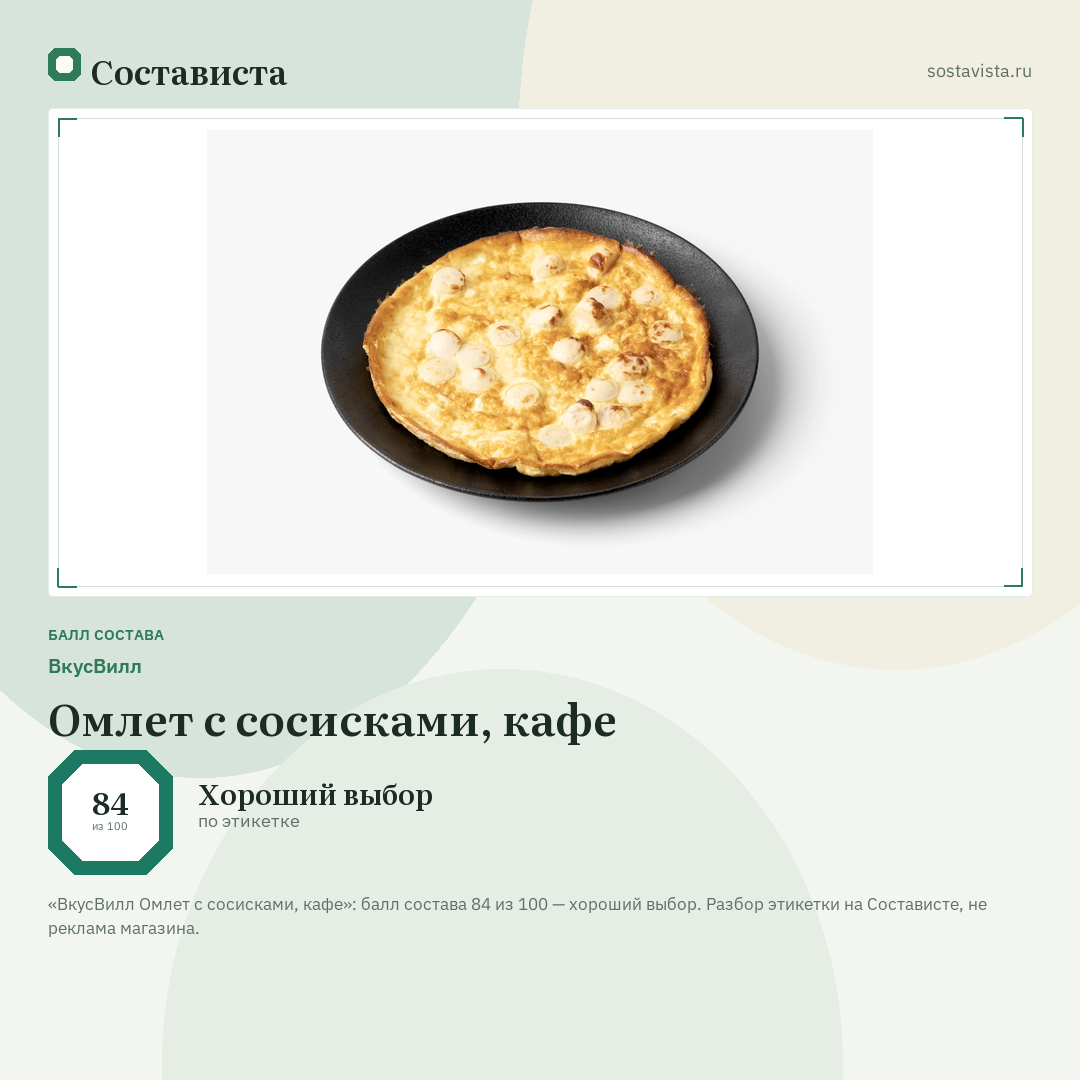 ВкусВилл Омлет с сосисками, кафе: балл состава 84 из 100 — Состависта