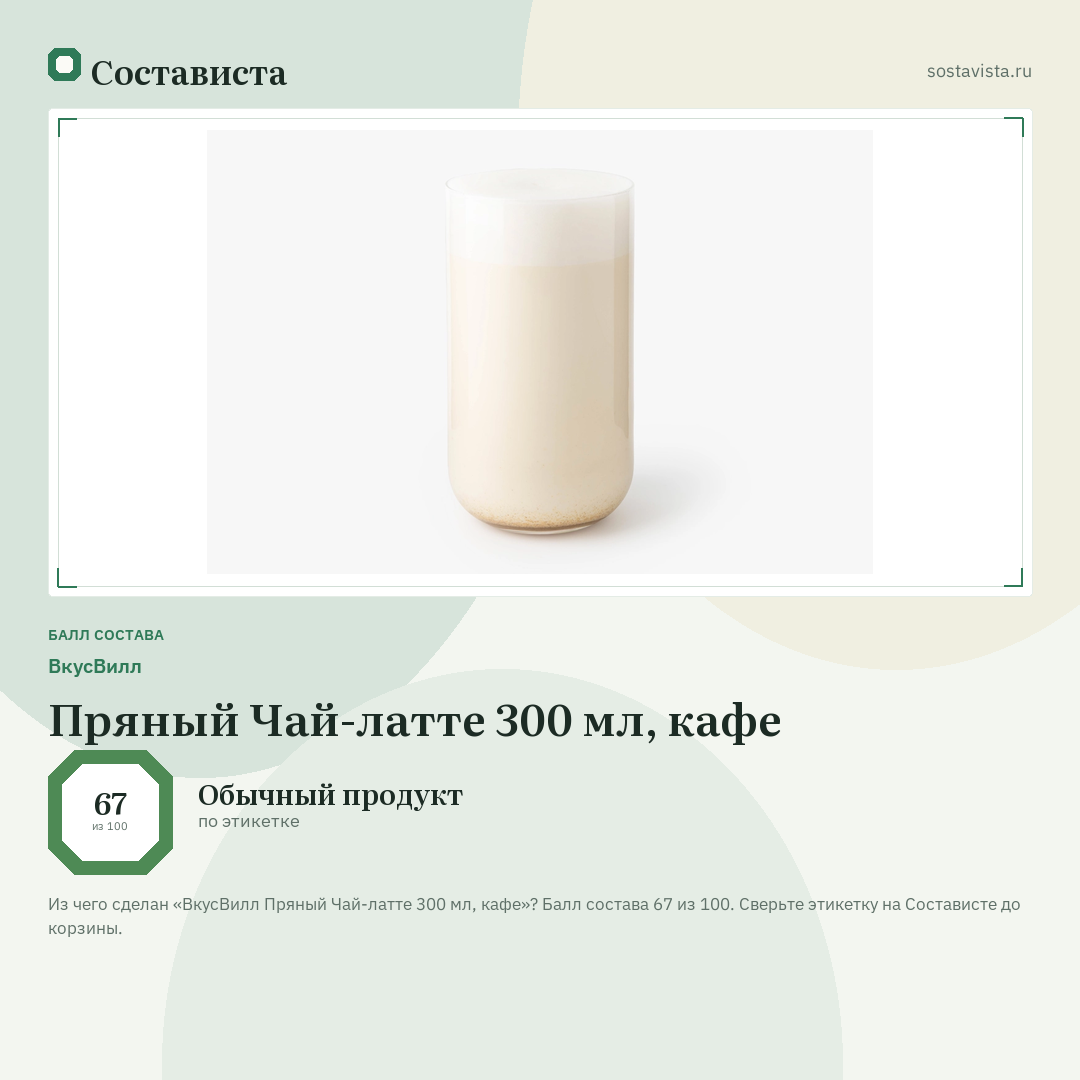 ВкусВилл Пряный Чай-латте 300 мл, кафе: балл состава 67 из 100 — Состависта