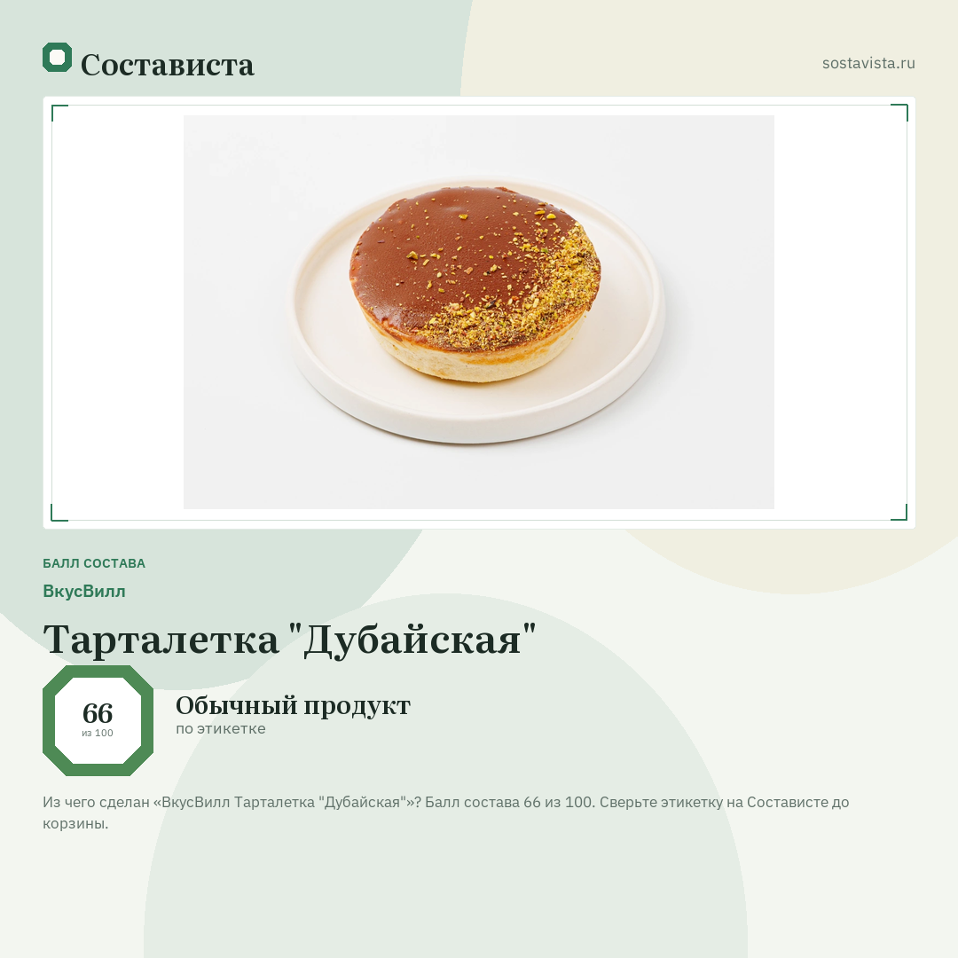 ВкусВилл Тарталетка "Дубайская": балл состава 66 из 100 — Состависта