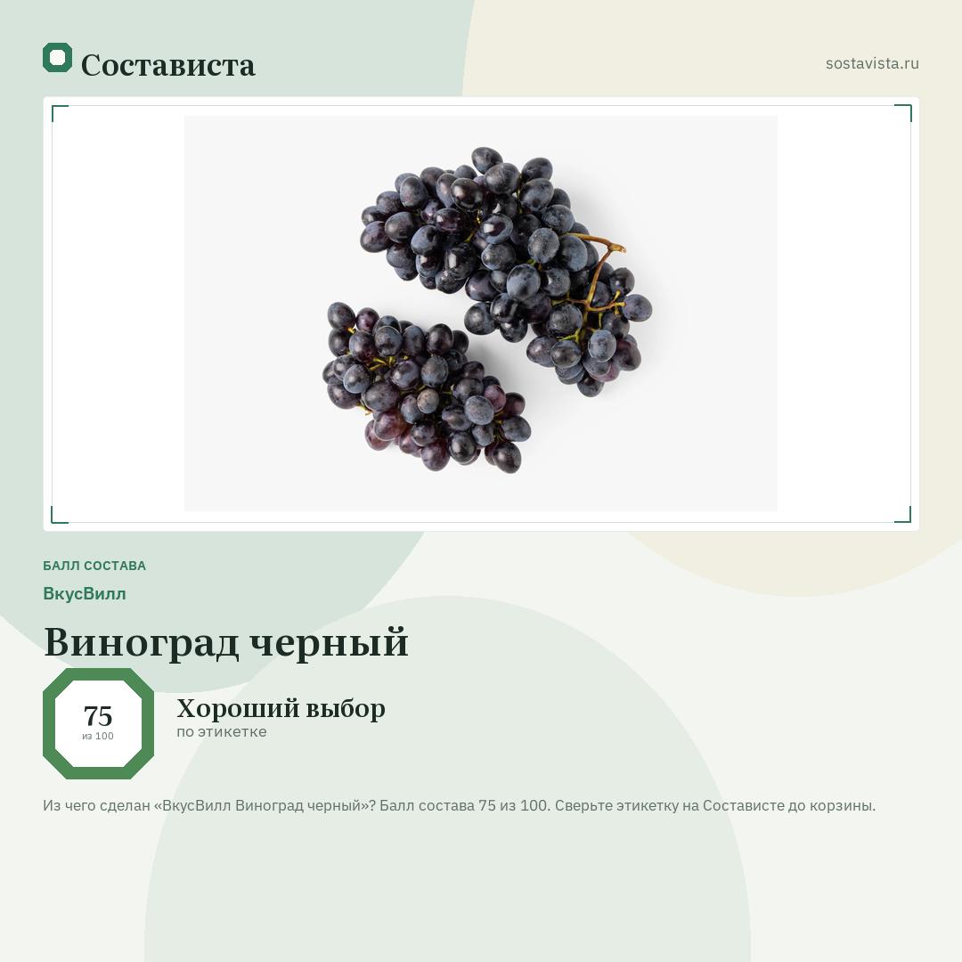 ВкусВилл Виноград черный: балл состава 75 из 100 — Состависта