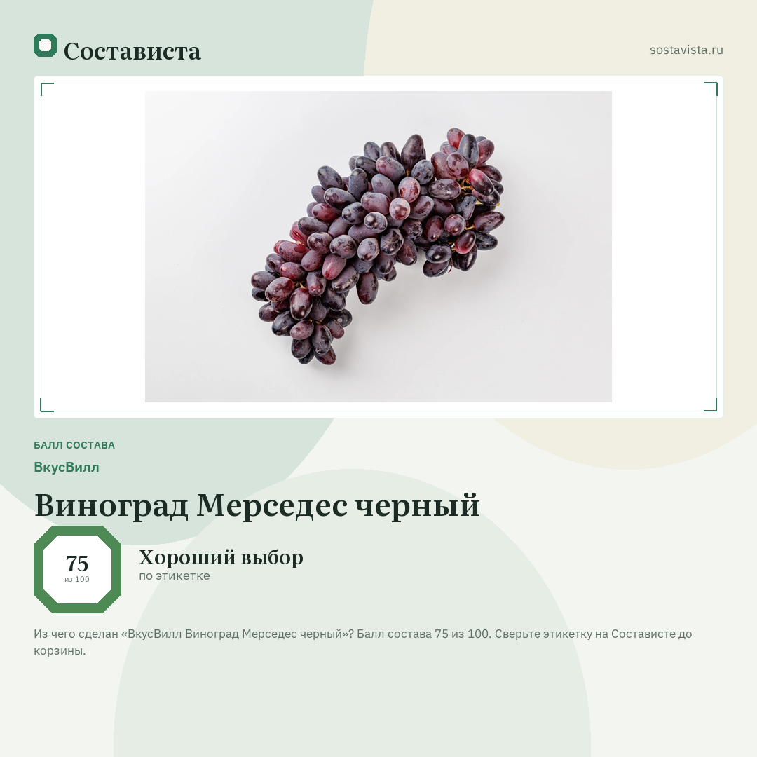 ВкусВилл Виноград Мерседес черный: балл состава 75 из 100 — Состависта