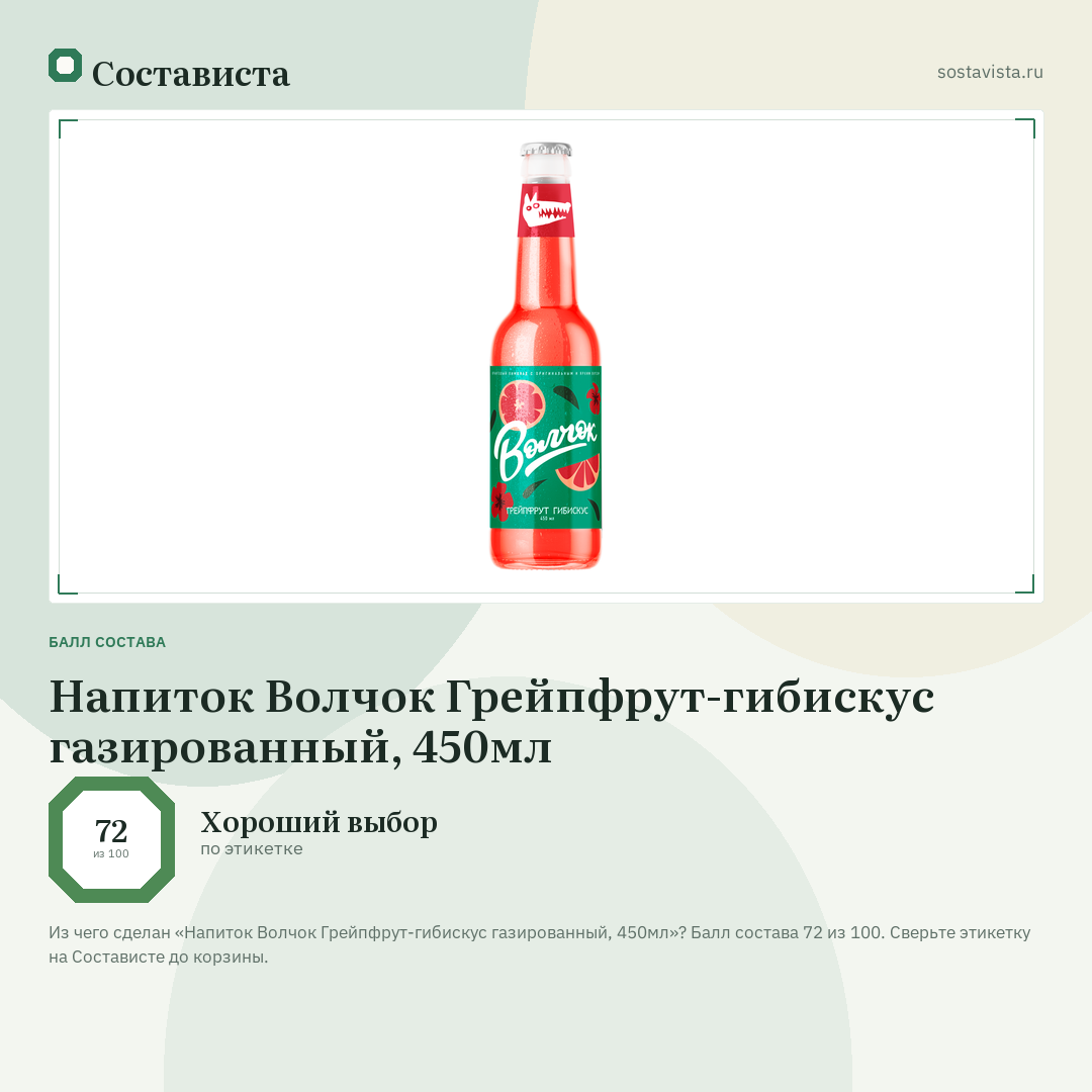 Напиток Волчок Грейпфрут-гибискус газированный, 450мл: балл состава 72 из 100 — Состависта