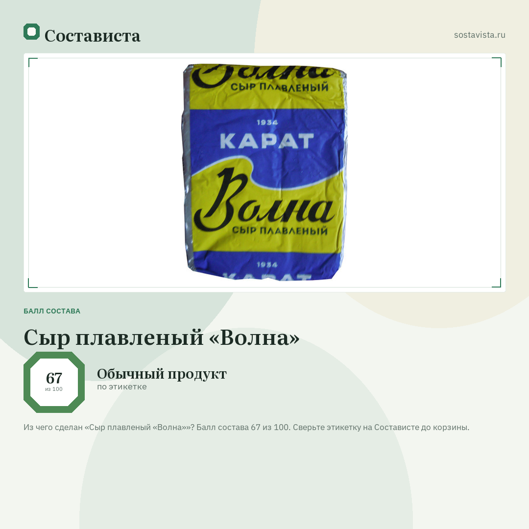 Сыр плавленый «Волна»: балл состава 67 из 100 — Состависта