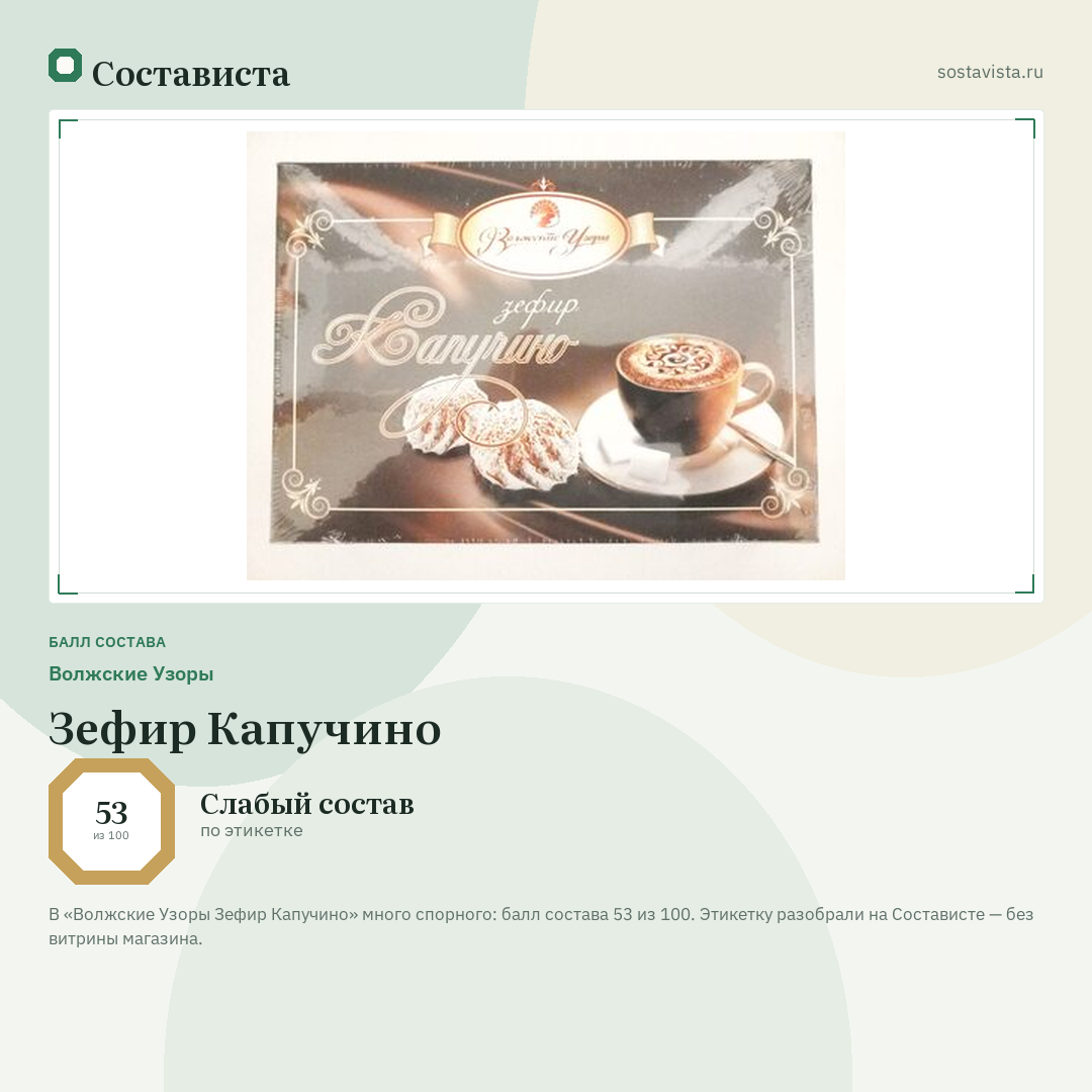 Волжские Узоры Зефир Капучино: балл состава 53 из 100 — Состависта