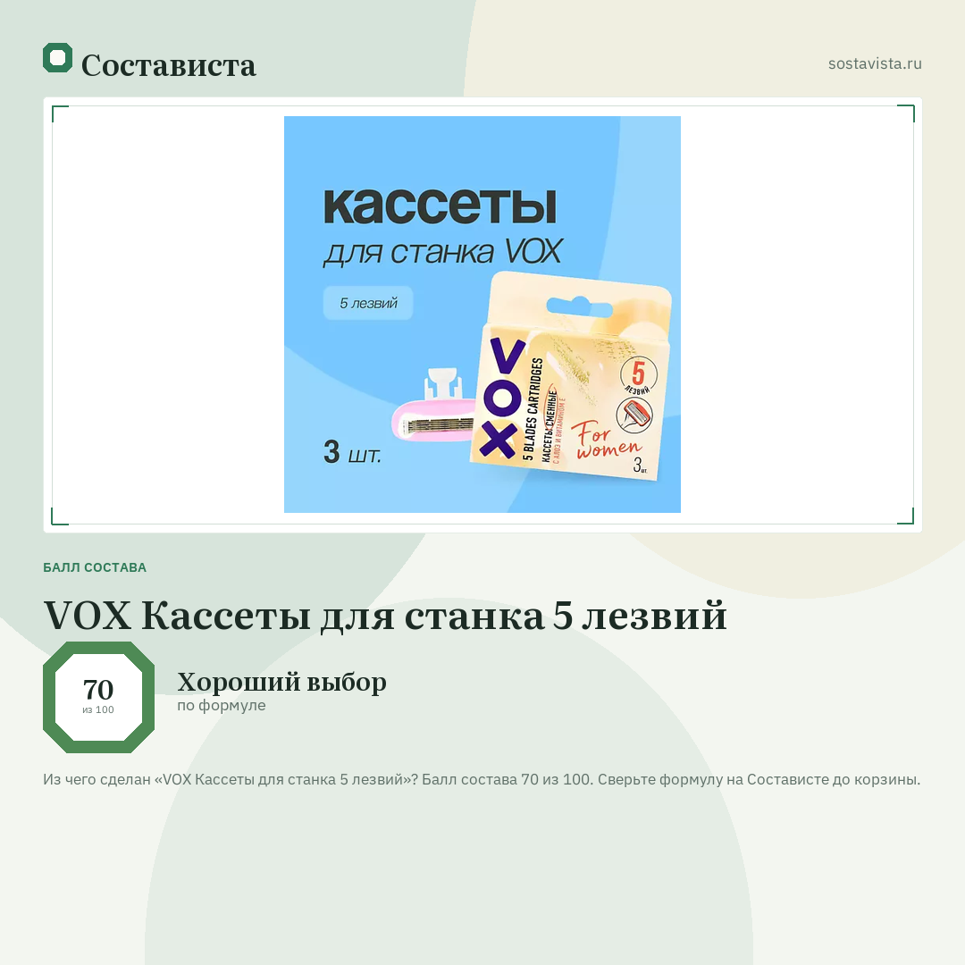 VOX Кассеты для станка 5 лезвий: балл состава 70 из 100 — Состависта