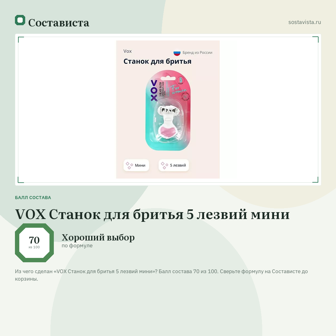 VOX Станок для бритья 5 лезвий мини: балл состава 70 из 100 — Состависта