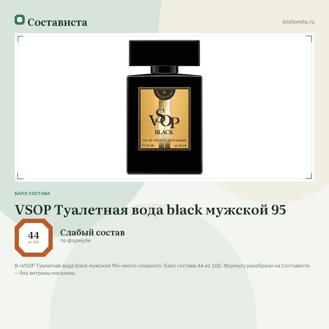 VSOP Туалетная вода black мужской 95: балл состава 44 из 100 — Состависта