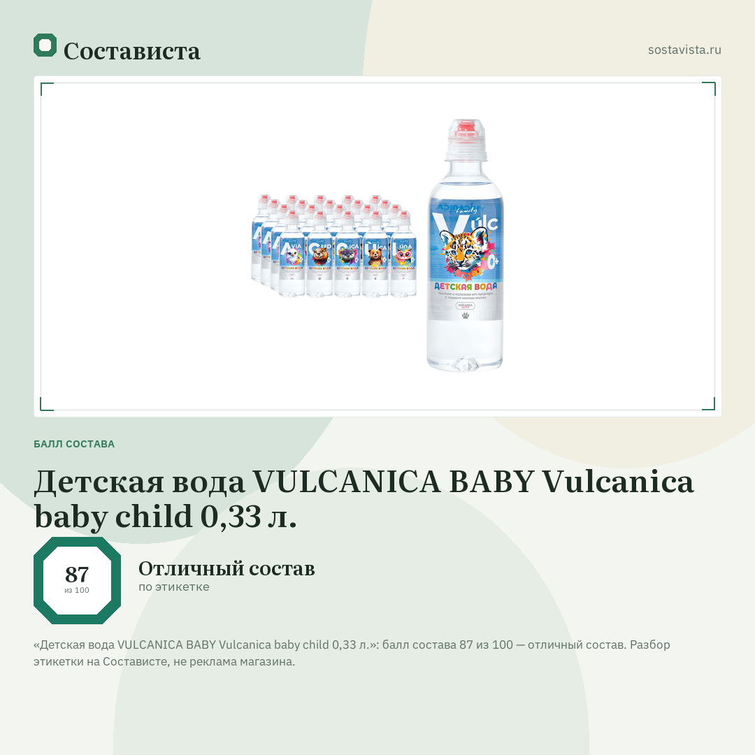 Детская вода VULCANICA BABY Vulcanica baby child 0,33 л.: балл состава 87 из 100 — Состависта