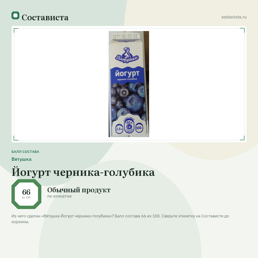 Вятушка Йогурт черника-голубика: балл состава 66 из 100 — Состависта