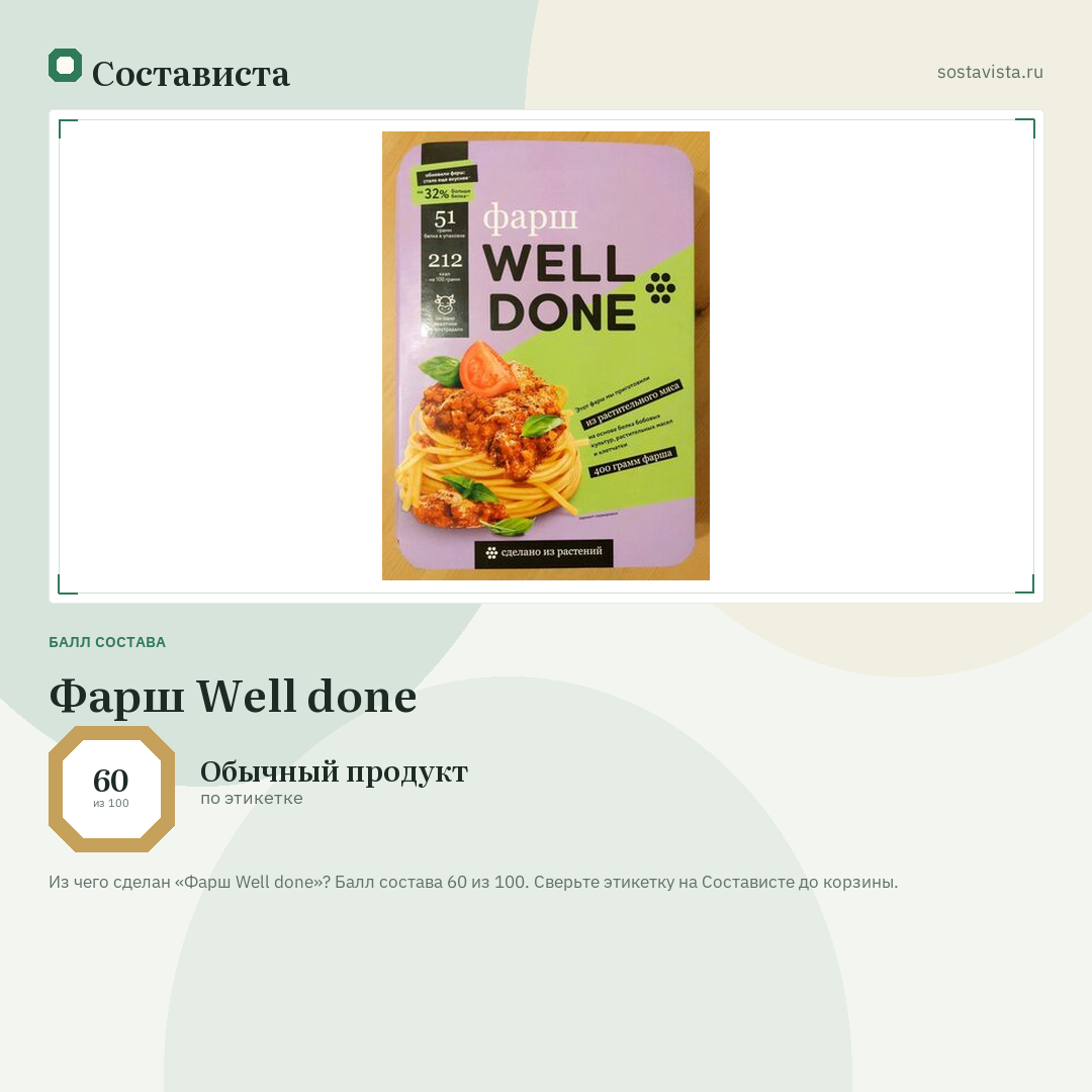 Фарш Well done: балл состава 60 из 100 — Состависта