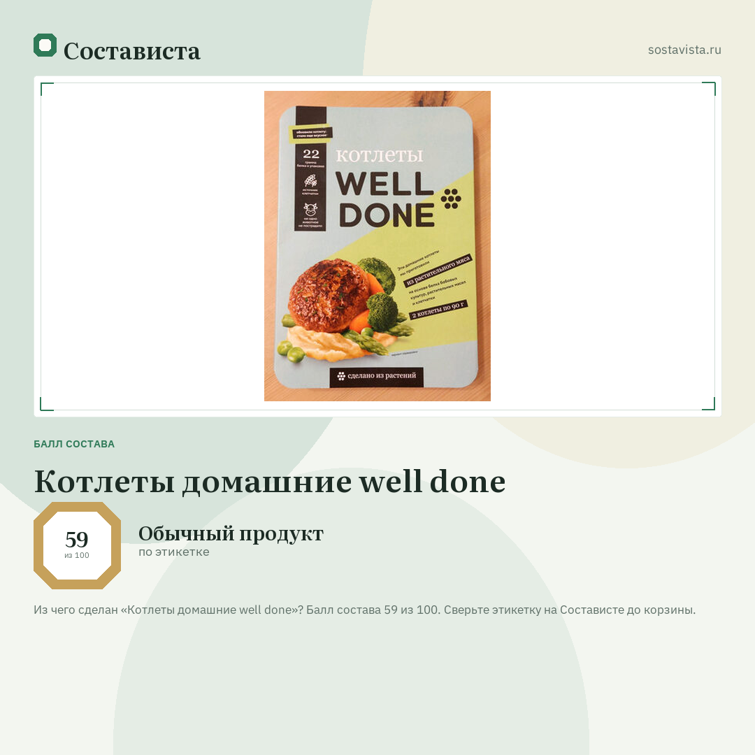 Котлеты домашние well done: балл состава 59 из 100 — Состависта