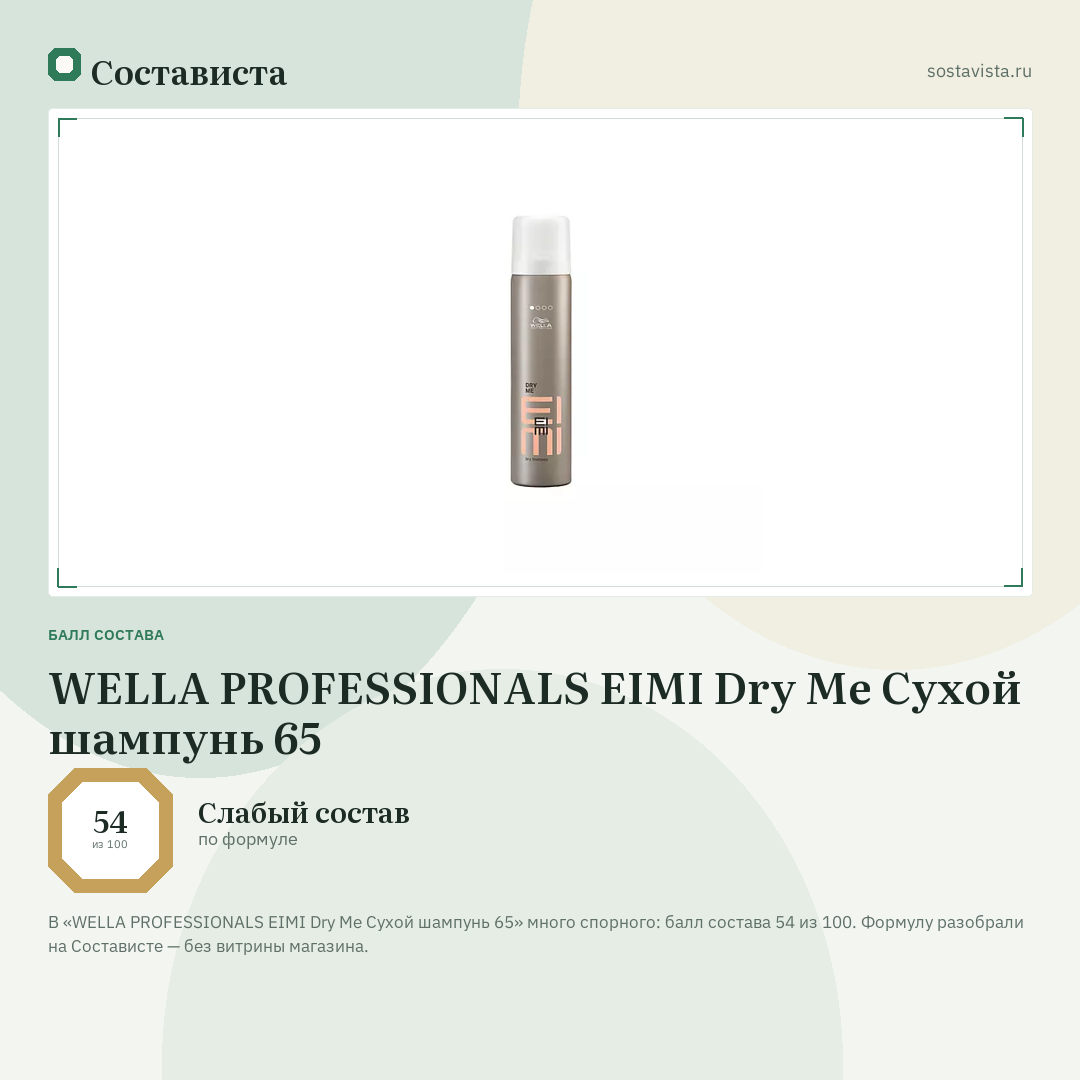 WELLA PROFESSIONALS EIMI Dry Me Сухой шампунь 65: балл состава 54 из 100 — Состависта