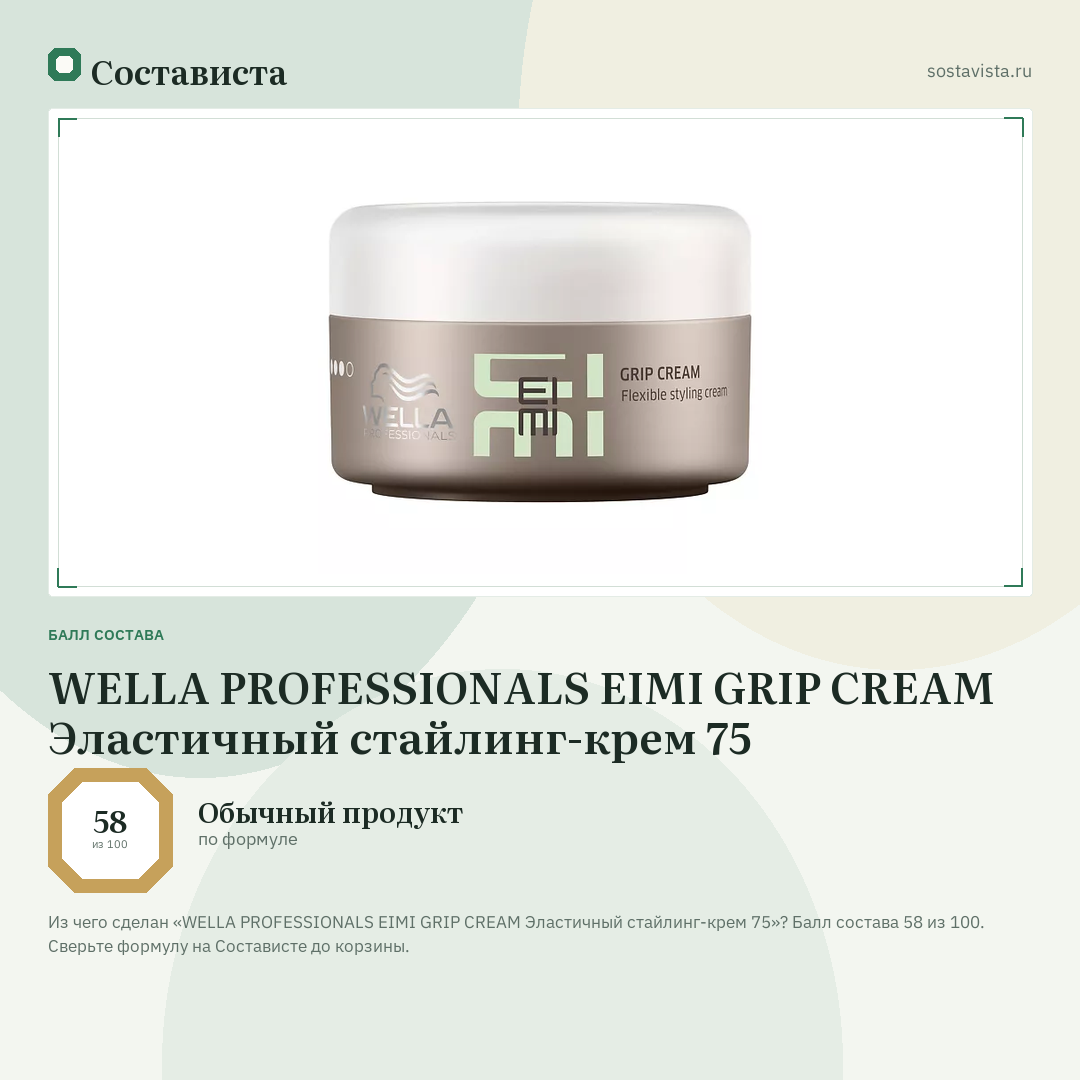 WELLA PROFESSIONALS EIMI GRIP CREAM Эластичный стайлинг-крем 75: балл состава 58 из 100 — Состависта