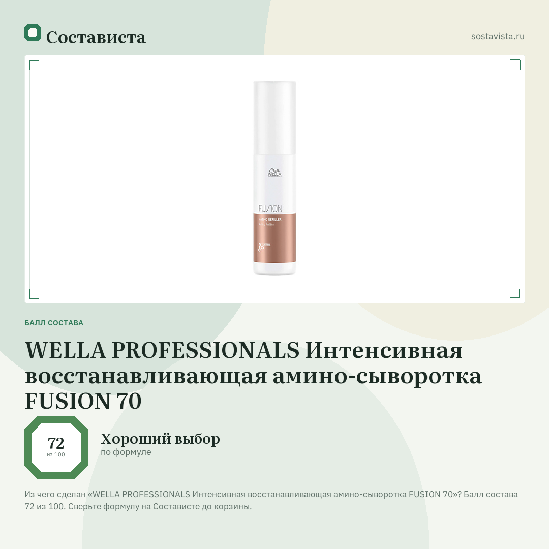 WELLA PROFESSIONALS Интенсивная восстанавливающая амино-сыворотка FUSION 70: балл состава 72 из 100 — Состависта