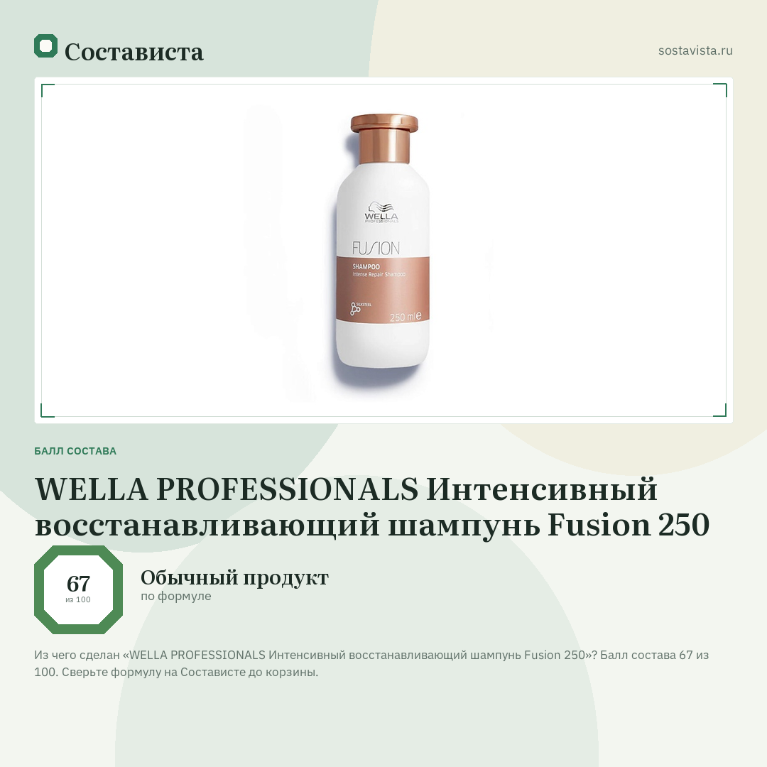 WELLA PROFESSIONALS Интенсивный восстанавливающий шампунь Fusion 250: балл состава 67 из 100 — Состависта