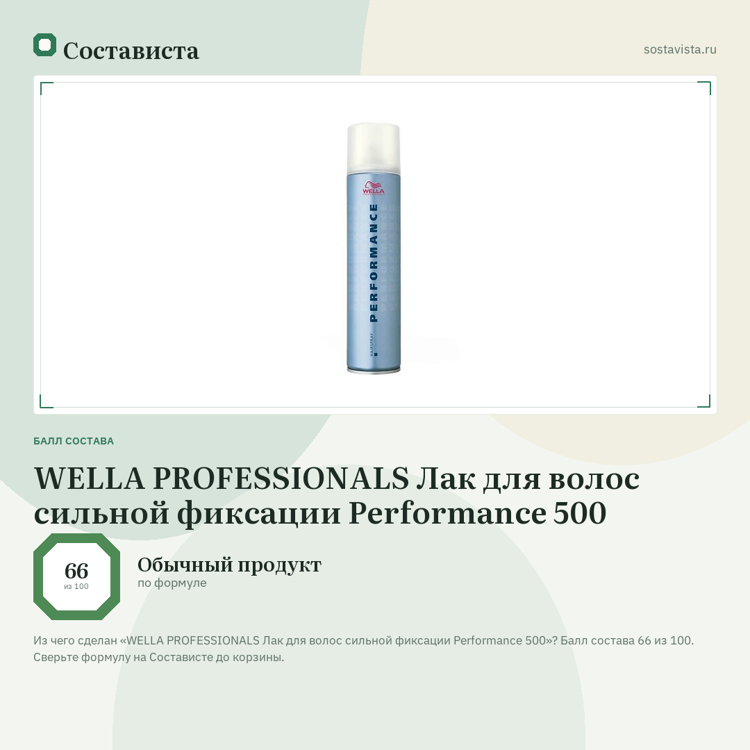 WELLA PROFESSIONALS Лак для волос сильной фиксации Performance 500: балл состава 66 из 100 — Состависта