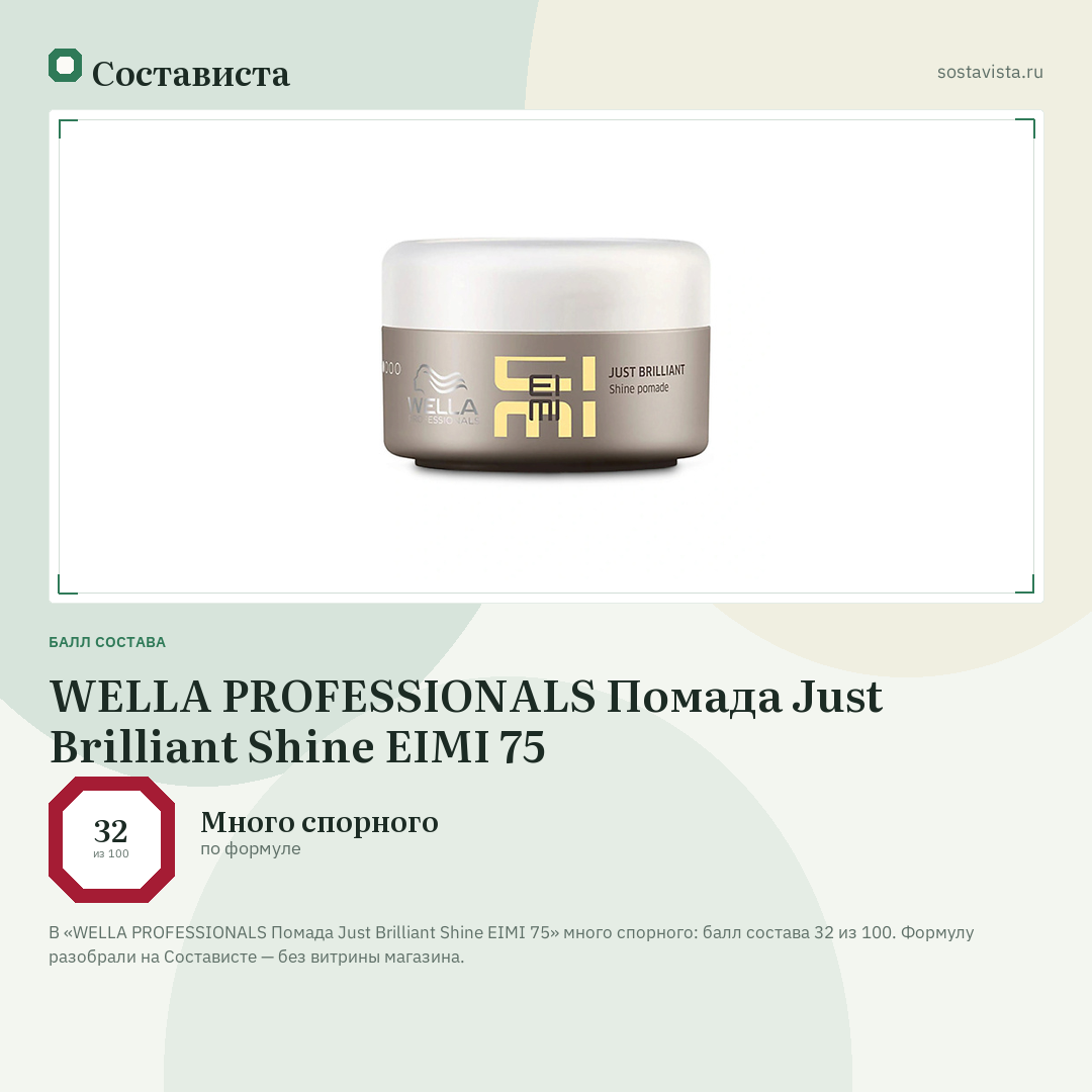 WELLA PROFESSIONALS Помада Just Brilliant Shine EIMI 75: балл состава 32 из 100 — Состависта