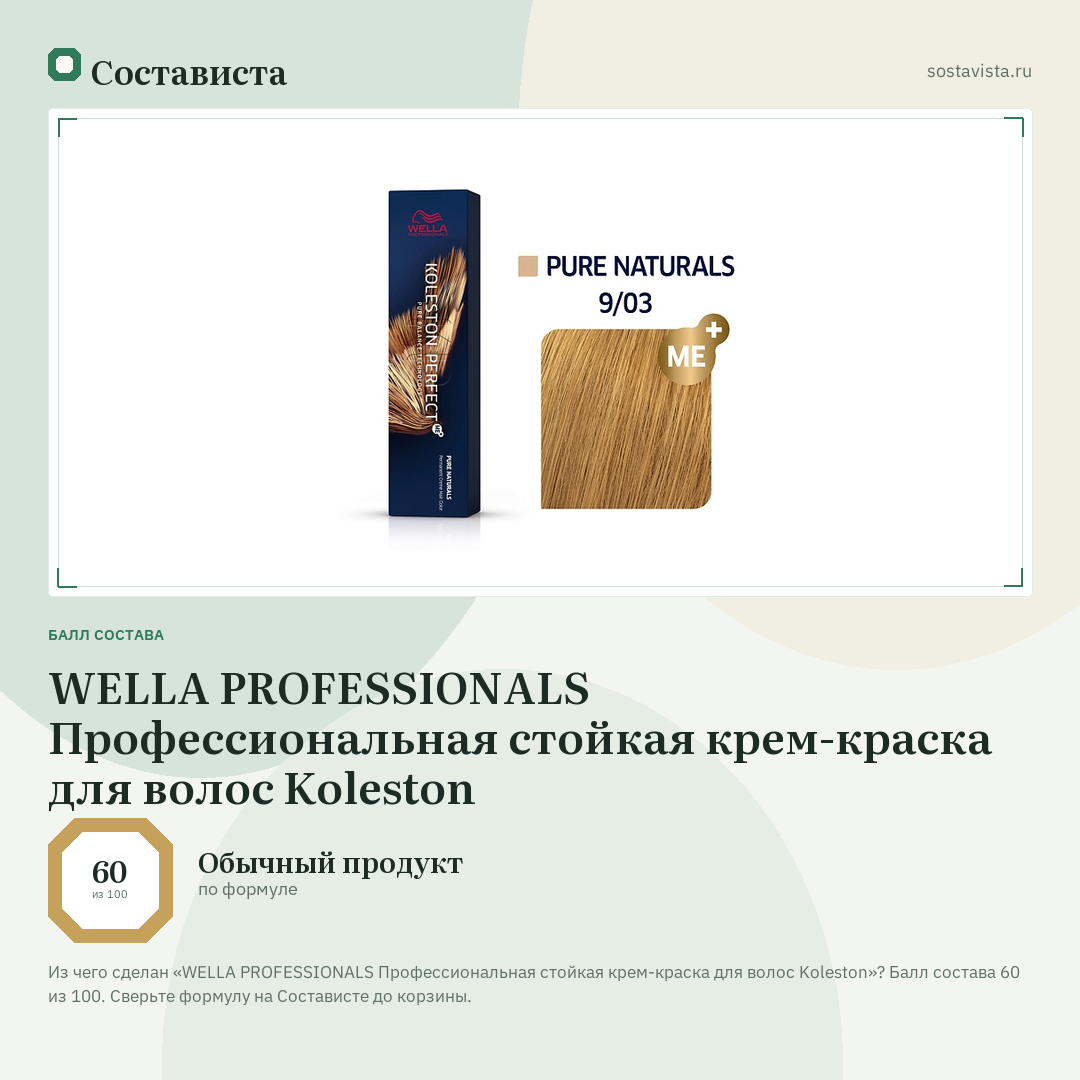 WELLA PROFESSIONALS Профессиональная стойкая крем-краска для волос Koleston: балл состава 60 из 100 — Состависта