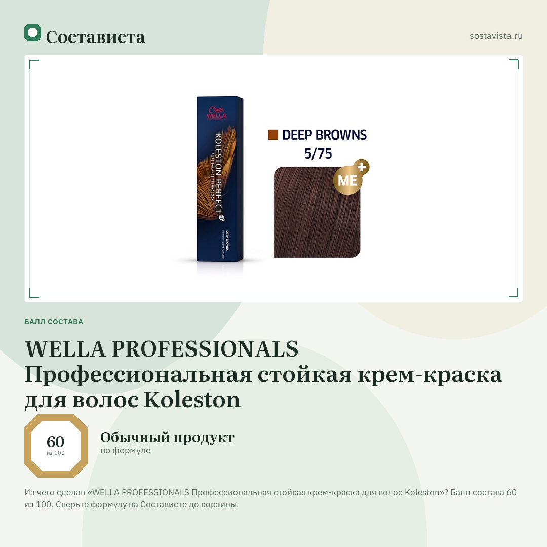 WELLA PROFESSIONALS Профессиональная стойкая крем-краска для волос Koleston: балл состава 60 из 100 — Состависта