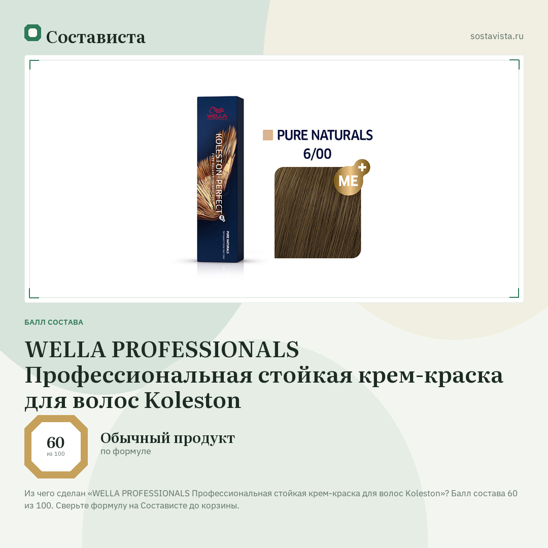 WELLA PROFESSIONALS Профессиональная стойкая крем-краска для волос Koleston: балл состава 60 из 100 — Состависта