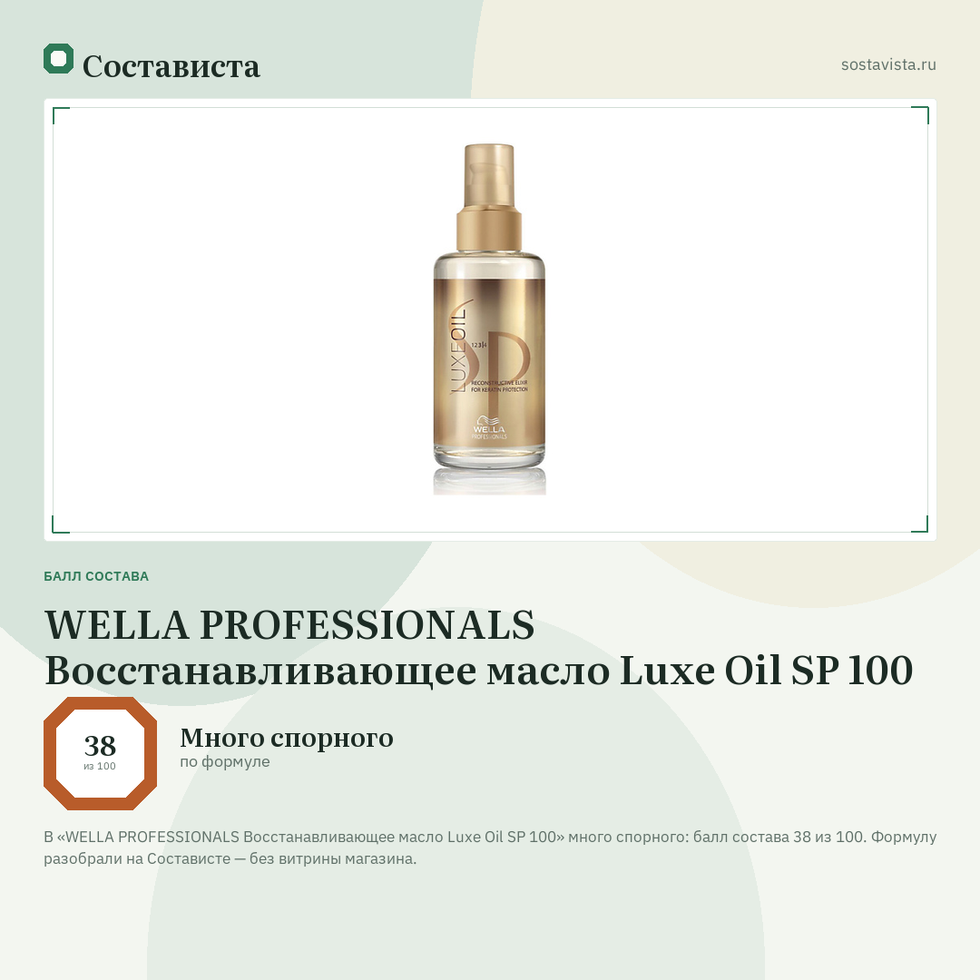 WELLA PROFESSIONALS Восстанавливающее масло Luxe Oil SP 100: балл состава 38 из 100 — Состависта