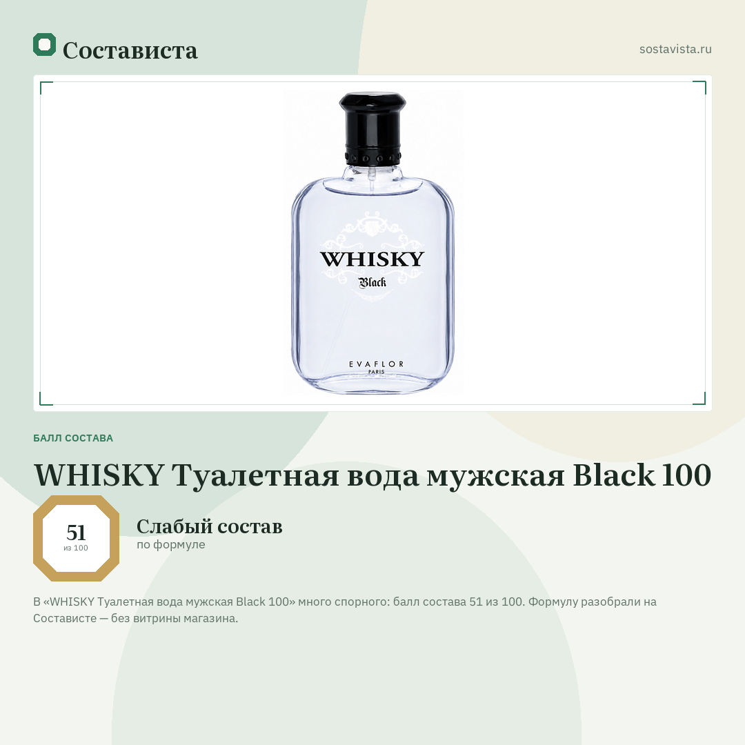 WHISKY Туалетная вода мужская Black 100: балл состава 51 из 100 — Состависта