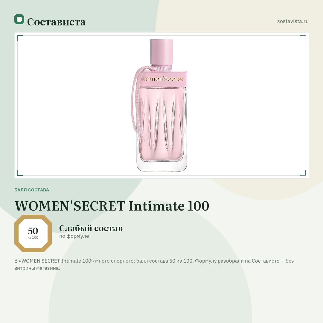 WOMEN'SECRET Intimate 100: балл состава 50 из 100 — Состависта