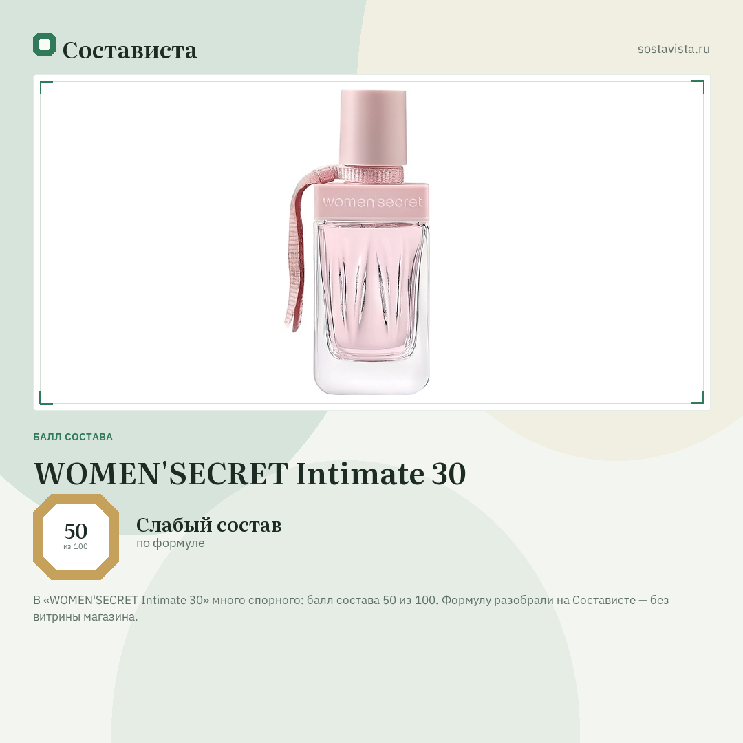 WOMEN'SECRET Intimate 30: балл состава 50 из 100 — Состависта