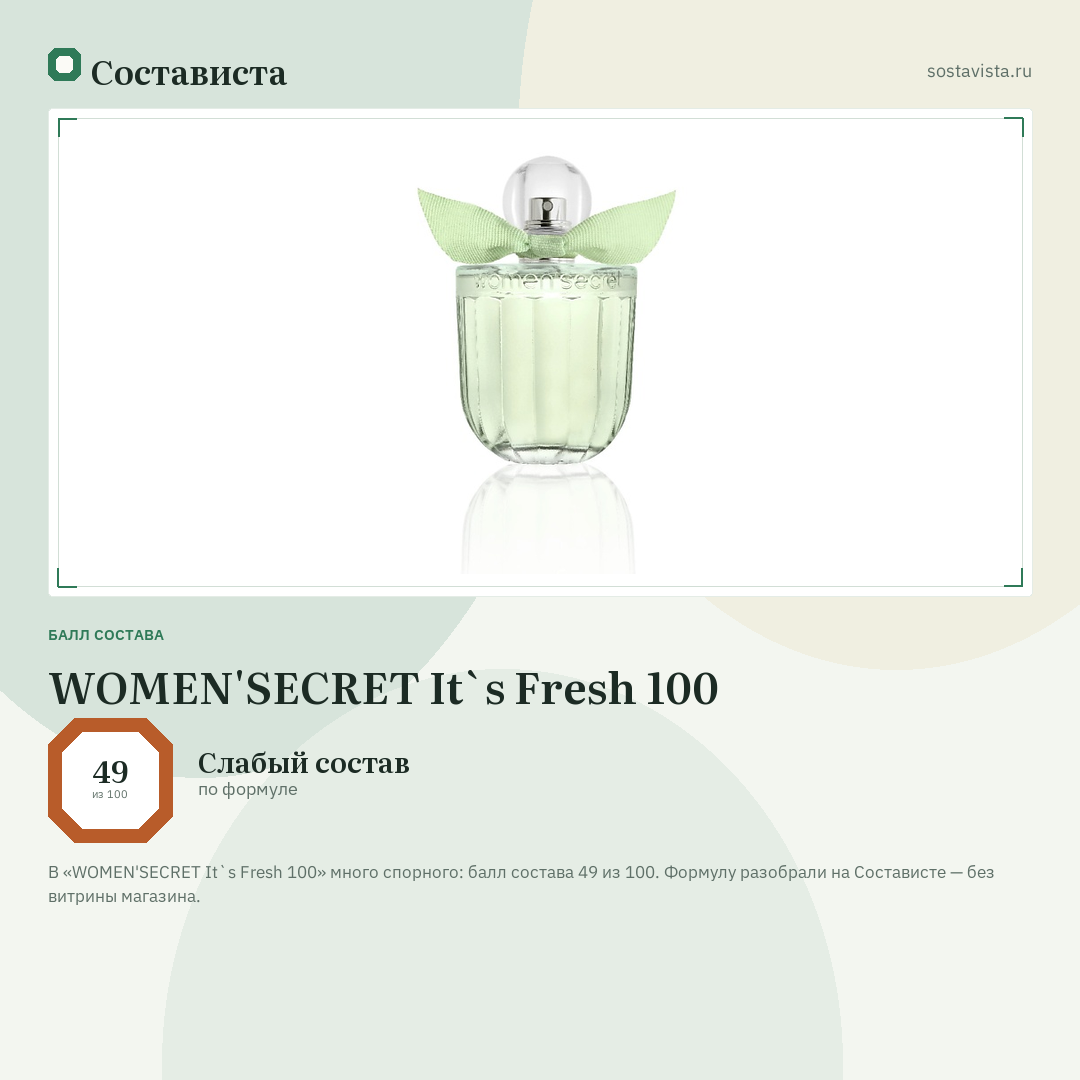 WOMEN'SECRET It`s Fresh 100: балл состава 49 из 100 — Состависта
