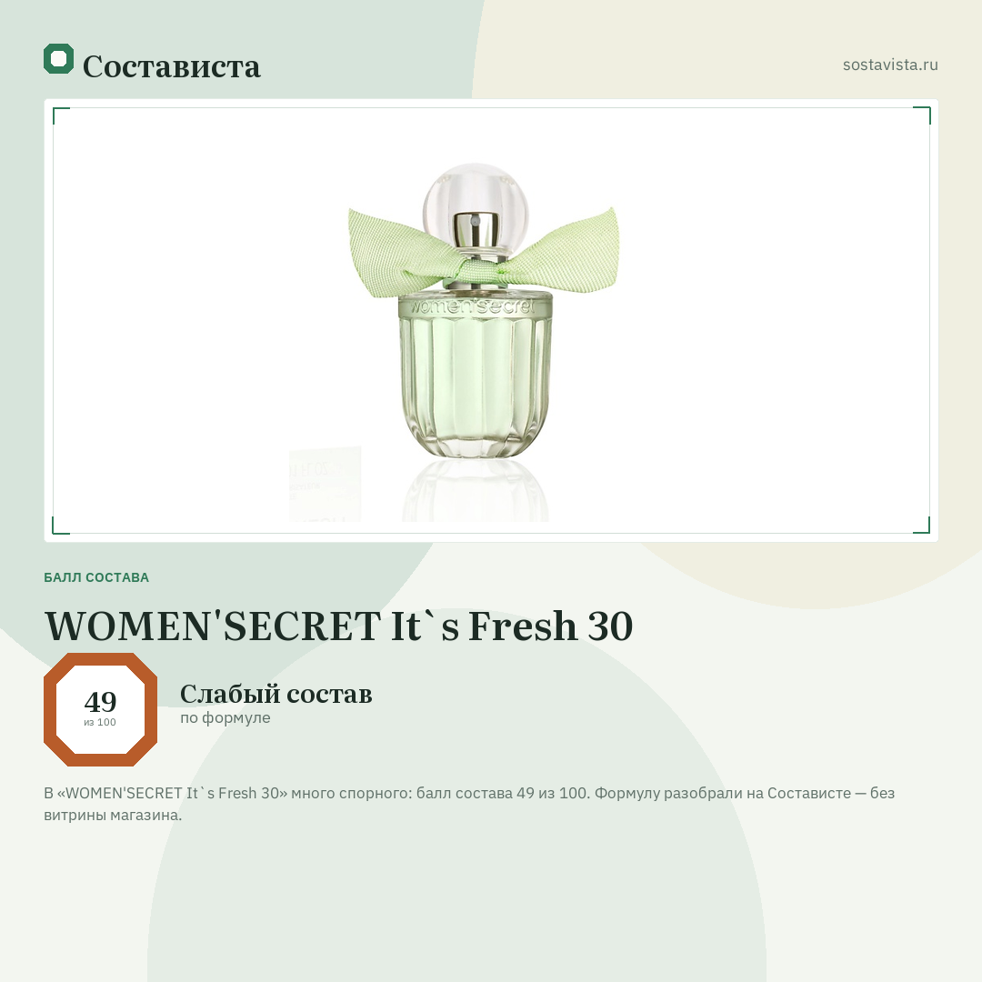 WOMEN'SECRET It`s Fresh 30: балл состава 49 из 100 — Состависта
