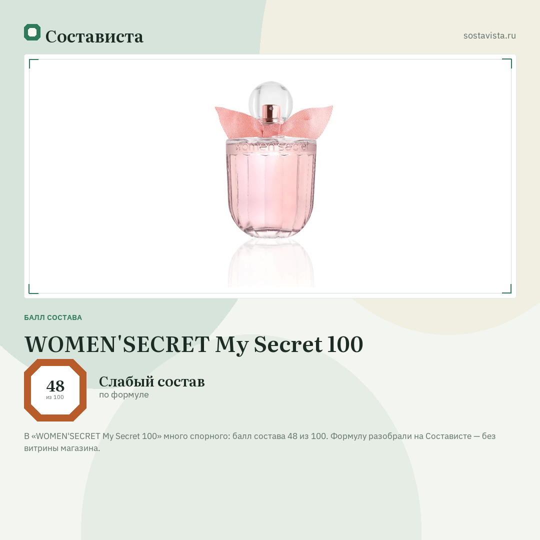 WOMEN'SECRET My Secret 100: балл состава 48 из 100 — Состависта