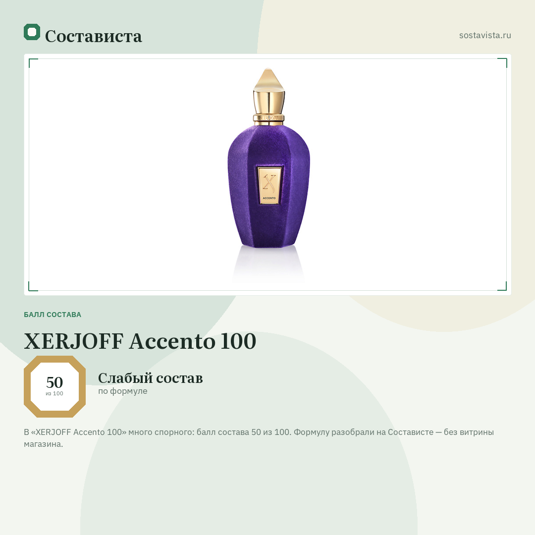 XERJOFF Accento 100: балл состава 50 из 100 — Состависта