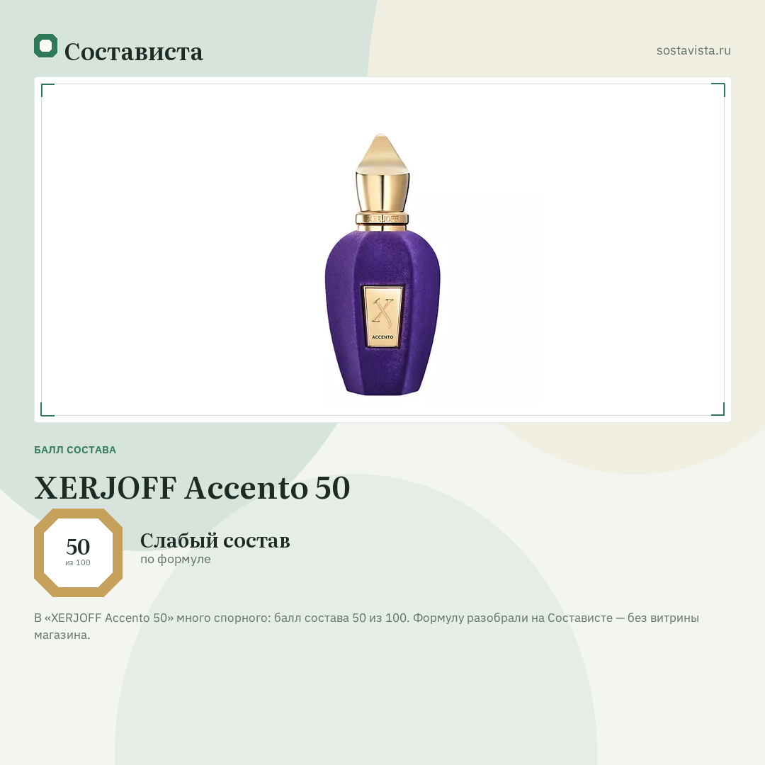 XERJOFF Accento 50: балл состава 50 из 100 — Состависта