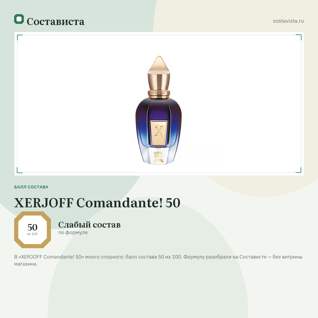 XERJOFF Comandante! 50: балл состава 50 из 100 — Состависта