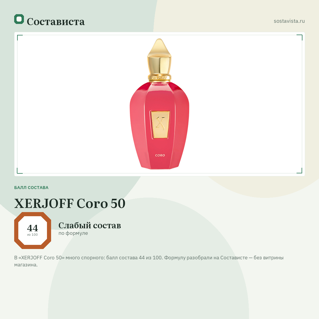 XERJOFF Coro 50: балл состава 44 из 100 — Состависта