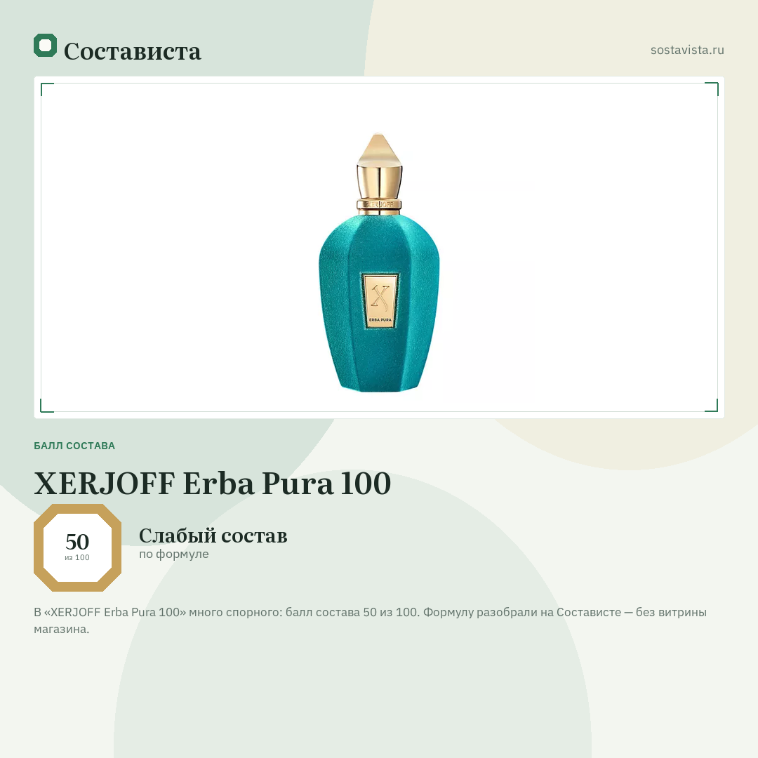 XERJOFF Erba Pura 100: балл состава 50 из 100 — Состависта