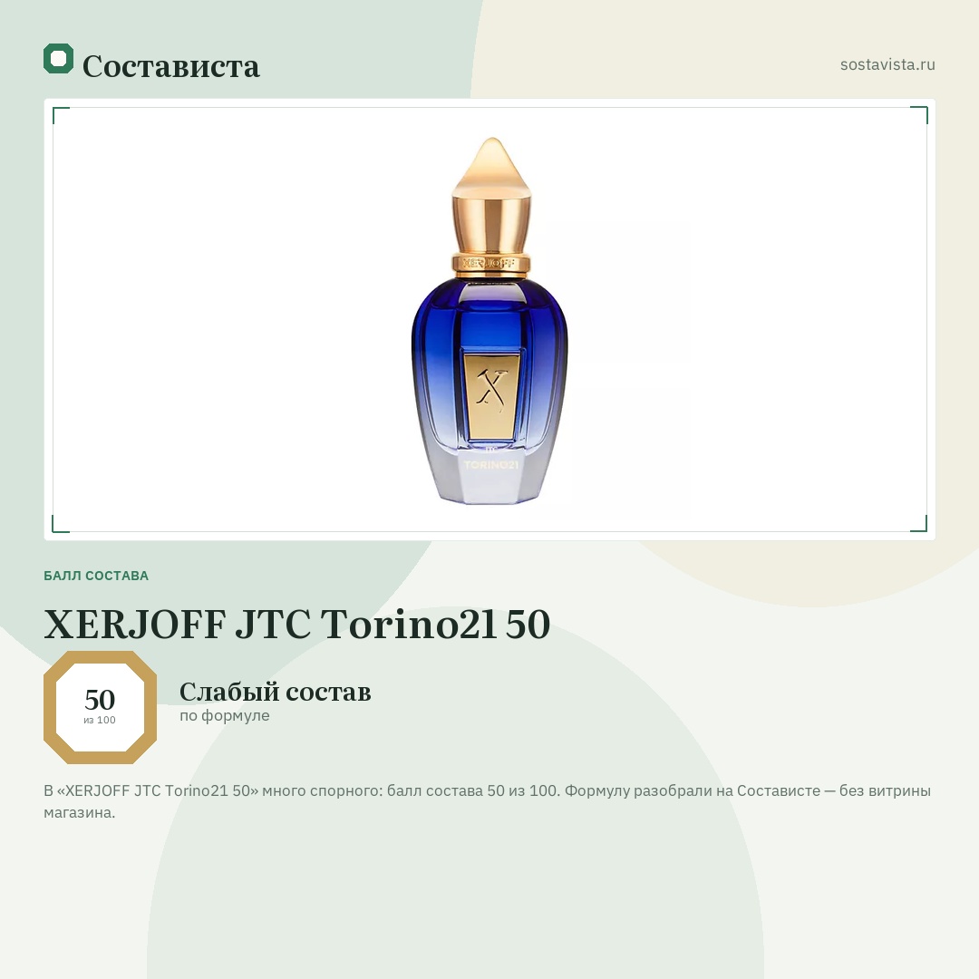 XERJOFF JTC Torino21 50: балл состава 50 из 100 — Состависта