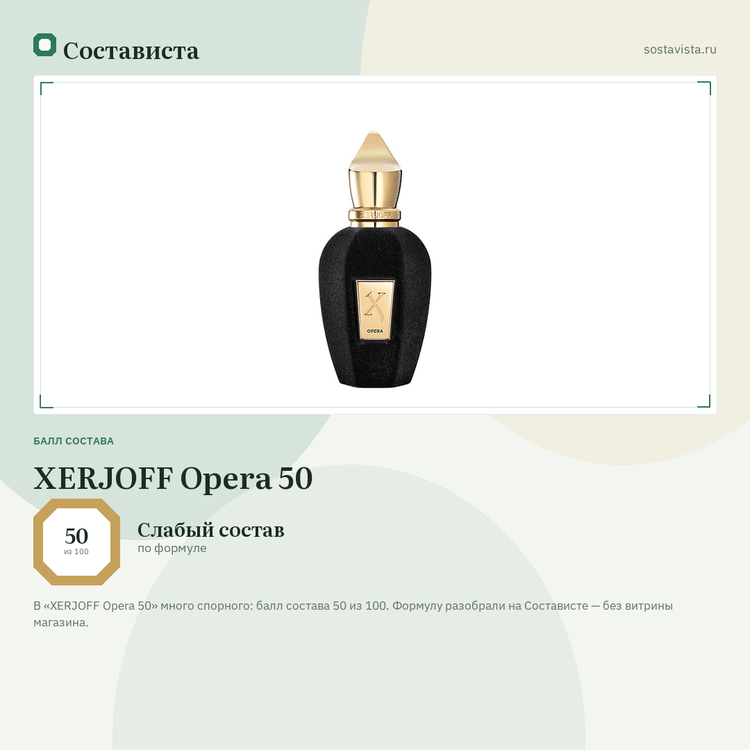 XERJOFF Opera 50: балл состава 50 из 100 — Состависта