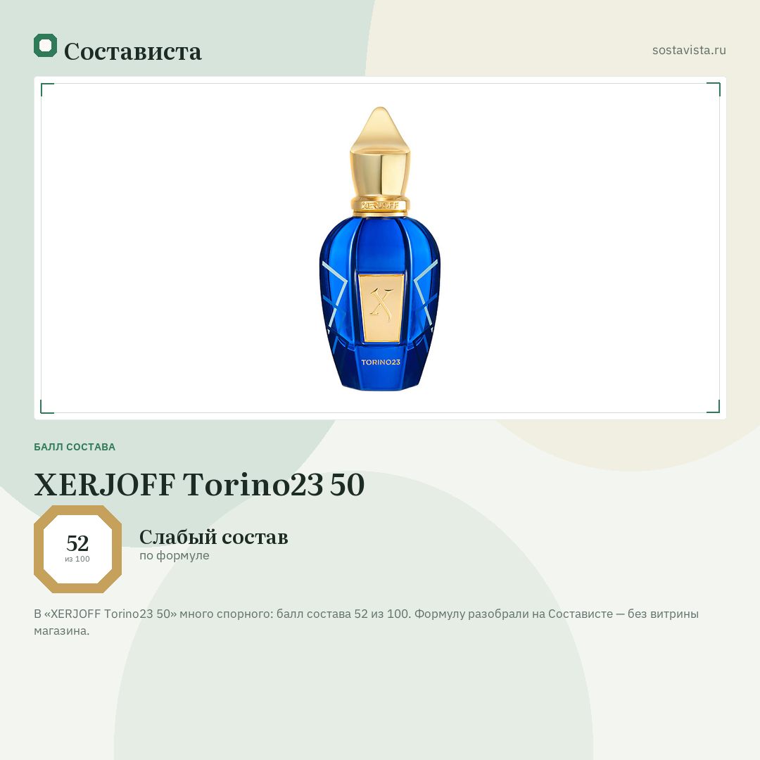 XERJOFF Torino23 50: балл состава 52 из 100 — Состависта