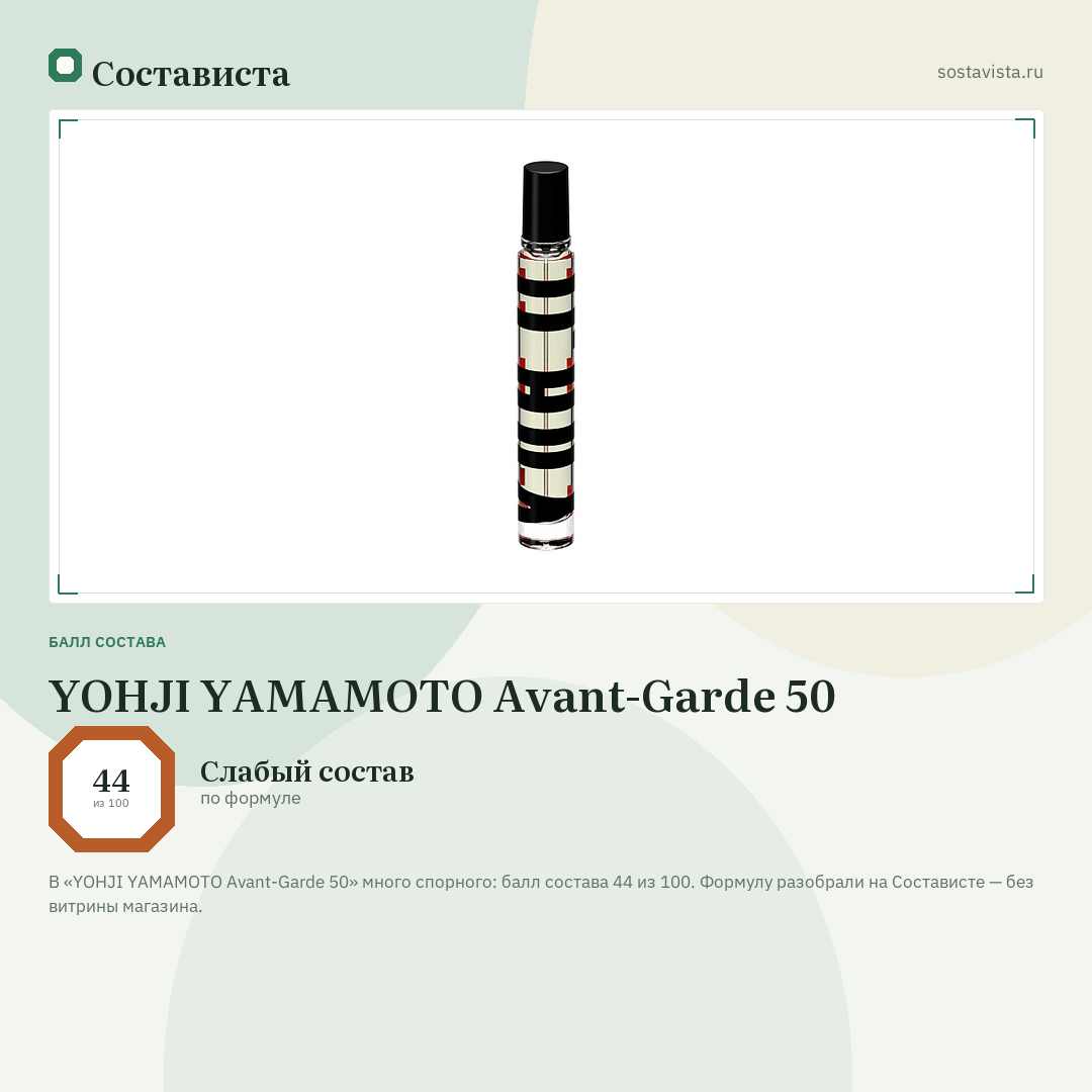 YOHJI YAMAMOTO Avant-Garde 50: балл состава 44 из 100 — Состависта
